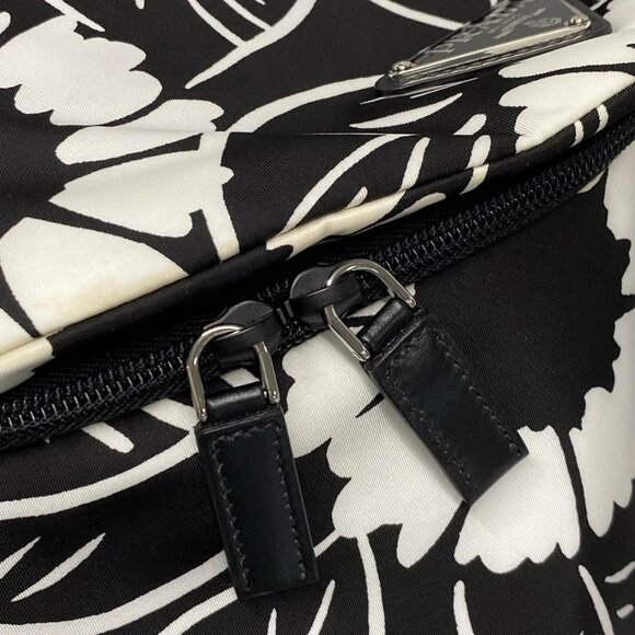 Auth PRADA - 2VZ095 Black White Tessuto Fiori (nylon) leather) Backpack - Picture 13 of 16